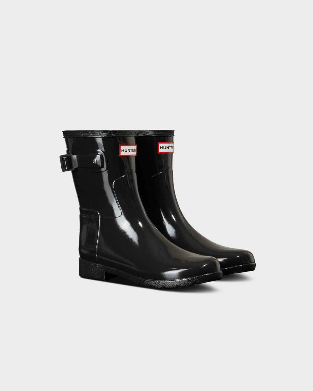 Womens Hunter Short Rain Boots Black - Refined Slim Fit Gloss - 0175628-ON